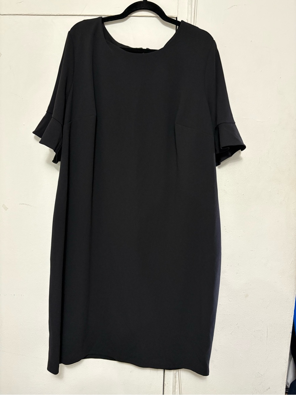 Calvin Klein Black Midi Shift Dress with Ruffle Sleeves